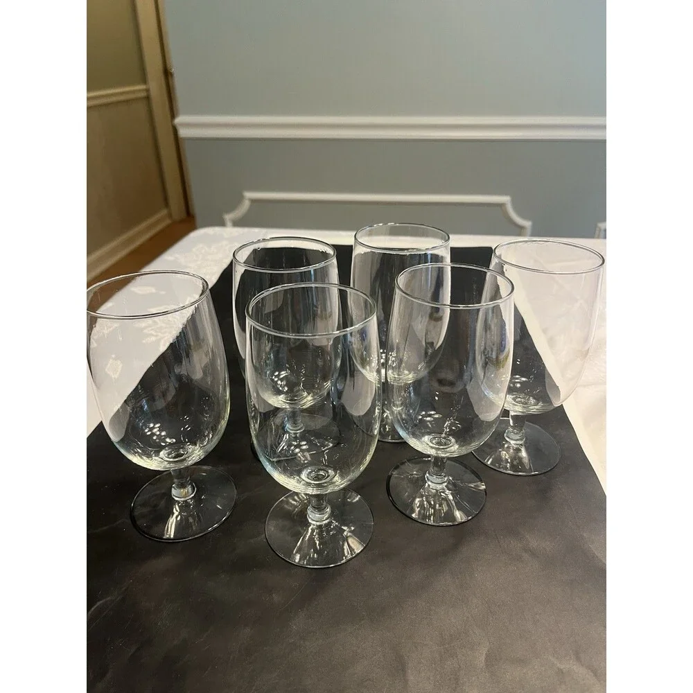 6pc Pottery Barn Clear Glass Wine Goblets Water 11 3/4oz Made in Holland